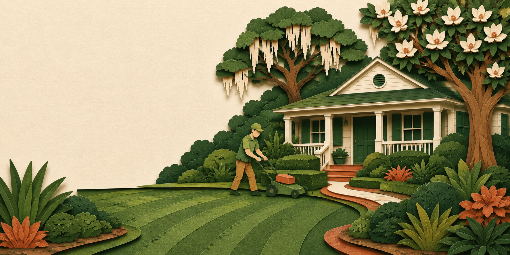 Illustrated Lowcountry yard scene representing Great Garden Landscaping's services in Johns Island, SC